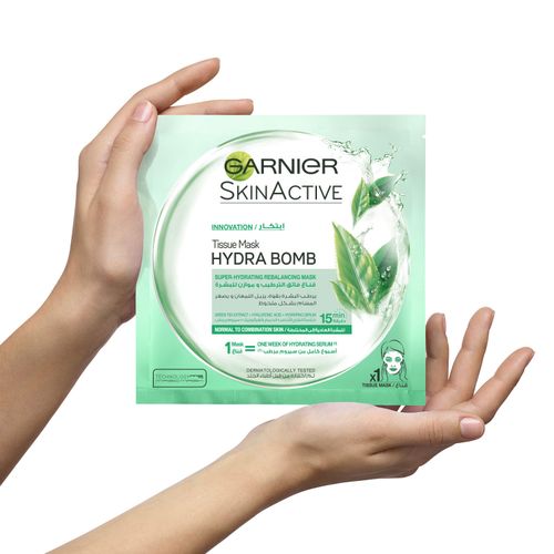 Garnier Skin Active Hydrabomb Green Tea Tissue Face Mask, Super Hydrating Rebalancing Mask, Upto 1 W