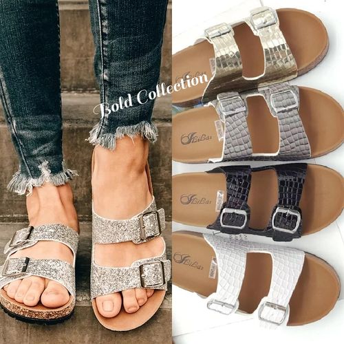 Sparkly Cork Slippers Comfy Flip Flop Shoes Sandals