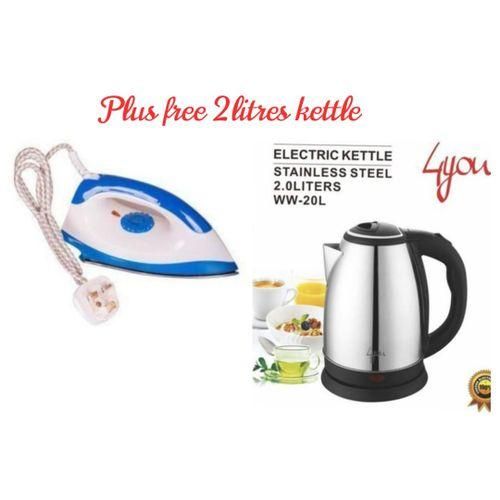 AILYONS Dry Iron Box 1000W- White & - FREE 2 Litre Electric Kettle