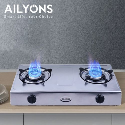 AILYONS GS017 Gas Cooker Double Burner Stainless Steel Table Top (1YR WRTY)